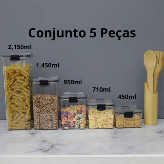 Conjunto 5 Potes Herméticos para mantimentos