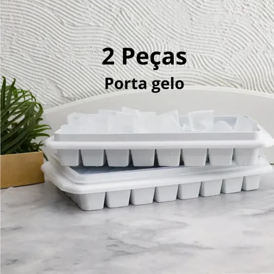 Kit 2 Formas Porta Gelo com Tampa 40 Cubos