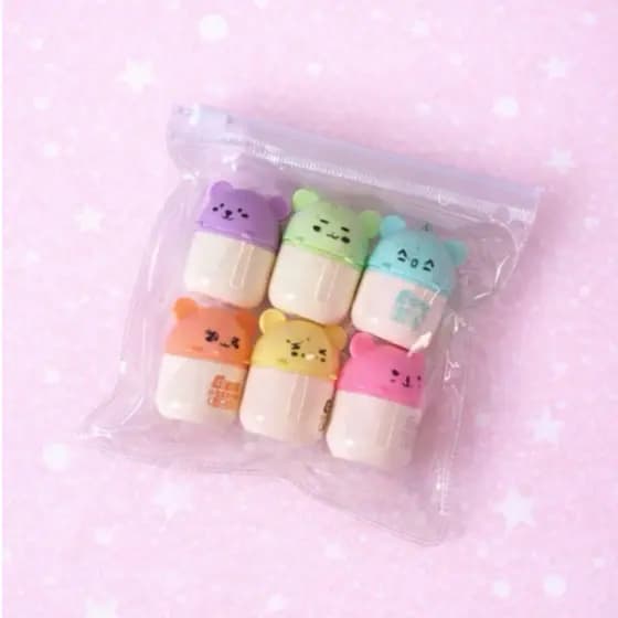 Kit Marca Texto Hamster 6 Cores | Papelaria Fofa Kawaii Escolar Criativo