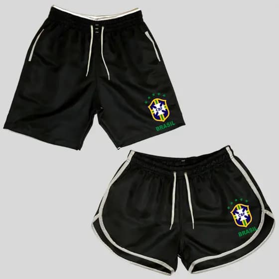 Conjunto Casal Brasil Kit 2 Bermudas Shorts Casais Brasil Carnaval Namorados Copa Lançamento