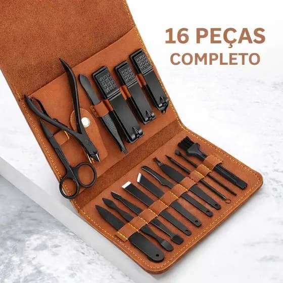 Kit Manicure e Pedicure Profissional 16 Peças, Alicate Pinça Tesoura Estojo Cutículas Aço Inoxidável