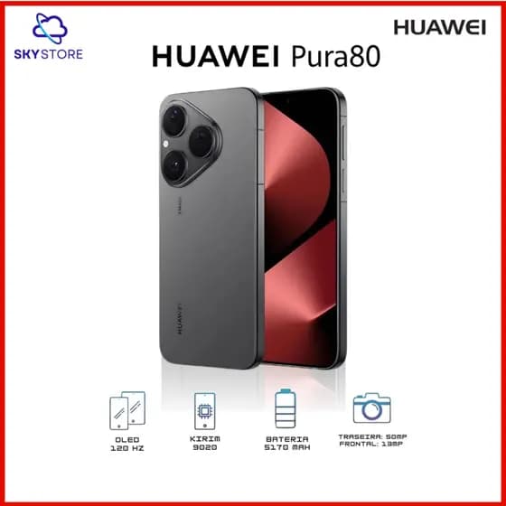Huawei Pura 80, 256GB + 12GB RAM, Processador Kiri 9020, Versão Global, Câmera 50MP, Bateria 5120mAh