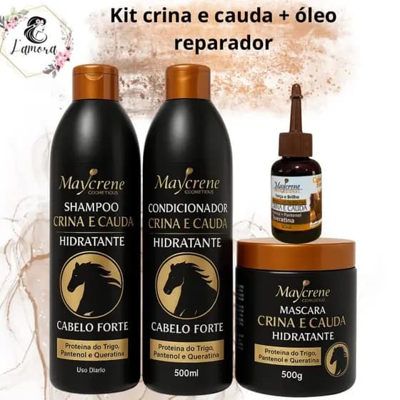 kit crina e cauda cabelos fortes 500ml maycrene + oleo crina 30ml