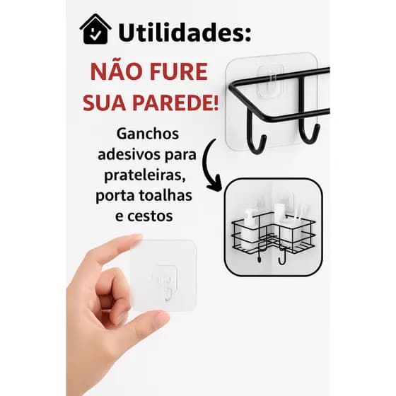 ✅ Kit Reposição – Ganchos Adesivos à Prova d’Água para Cestos e Prateleiras (Sem Furos)