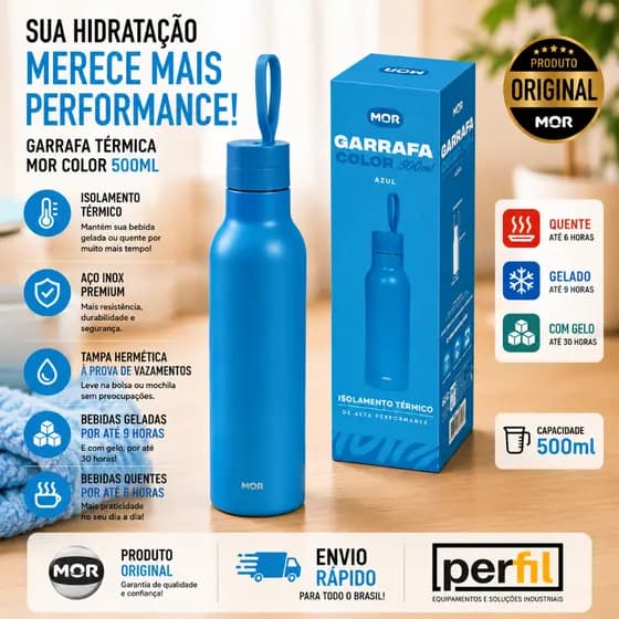 Garrafa Térmica Água 500ml Azul Mor GARRAFA DE ÁGUA INOX GARRAFA ACADEMIA garrafa de água academia