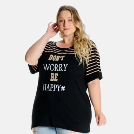 Blusa Feminina Plus Size com Listrado e Estampa Tamanhos Grandes 102532-A