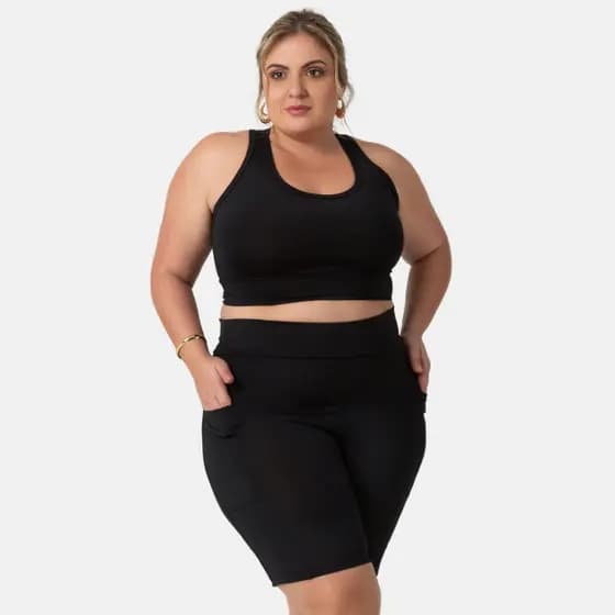 Conjunto Feminino Bermuda E Top Moda Plus Size Fitness Academia 103817-103749-C1