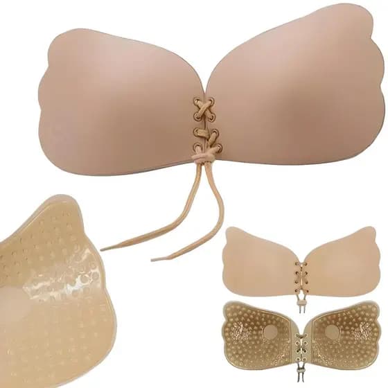Sutia Adesivo Silicone Invisivel Levanta Seio Sem Alça Cola Com Fecho de Cordinha.