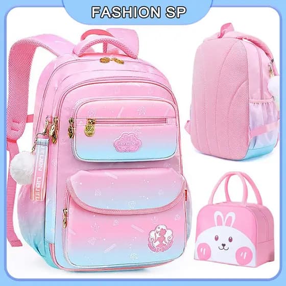 Mochila Escolar Primária De Grande Capacidade, Mochila Escolar Para Meninas Mochila Escolar Secundária + Lancheira