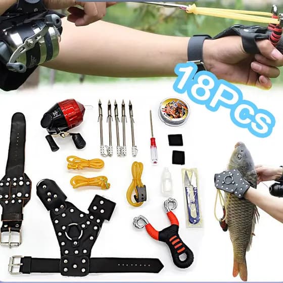 Kit18 Estilingue De Pesca Completo Flecha De Pesca/Carretel De Pesca/dispositivo De Lançamento