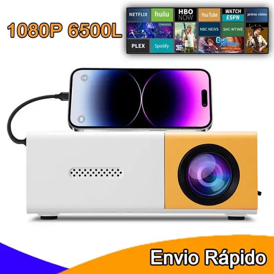 Mini Projetor LED Portátil HDMI 1080P 6500 Lúmens YG300