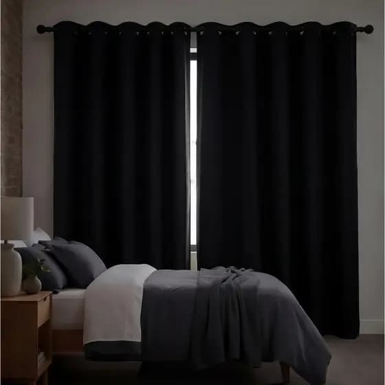 Cortina Blackout Preta Corta Luz 100%, Para Sala e Quarto, Tecido Grosso, 2,80x2,30m, Ilhós, Anti Luz Privacidade Black