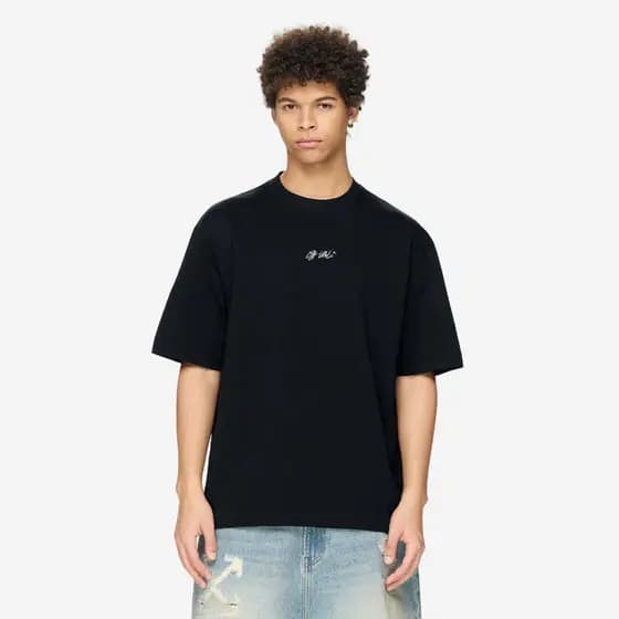 OF WHITE Solto Manga Curta Camiseta casual Vitalidade Logotipo Decoração Impressão Em Torno Do Pescoço Meia