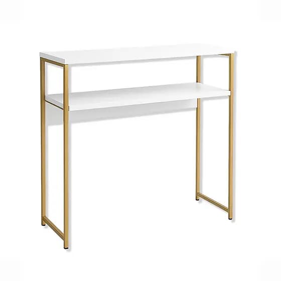 Mesa Escrivaninha Industrial 70x30cm Home Office Metalon 15mm MDF Branco Mesa Compacta Organizador Dourada Rose Gold Pre