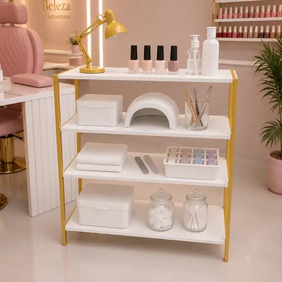 Prateleira Organizadora Premium 4 Andares Estrutura Metálica e MDF Branco Estilo Industrial