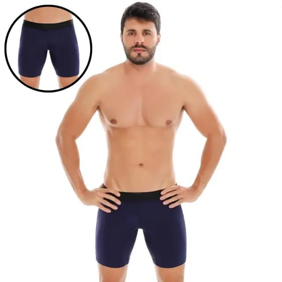 Cueca Boxer Ciclista Comprida Box Longa Conforto Não Enrola Poliéster Microfibra