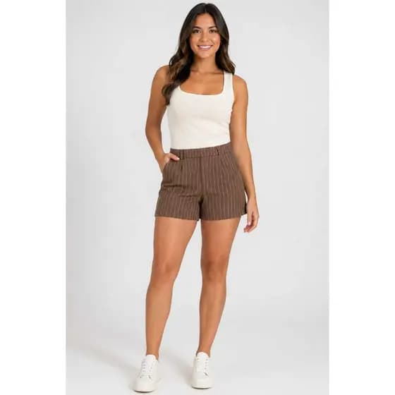 Shorts Alfaiataria Feminina Crepinho Estampado Inspiraçao Farrm Bermuda short Liquidação2026**