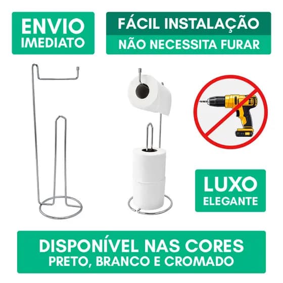 Suporte Porta Papel Higiênico Triplo Toalha de Rosto de Chão Banheiro Lavabo Resistente Cromado