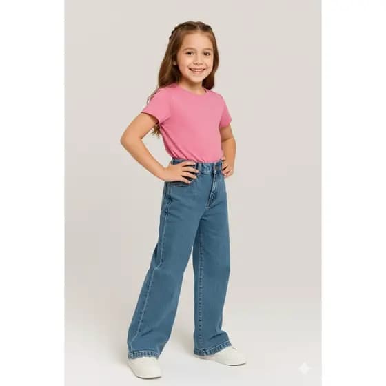 Calça Jeans Wid Leg Pantalona Infantil Feminina – Ajuste na Cintura