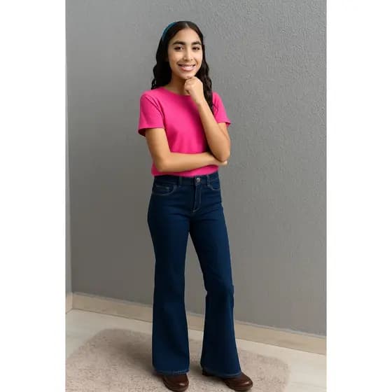 Calça Flare Boca de sino Boiadeira Infantil Feminina Modelagem cos alto