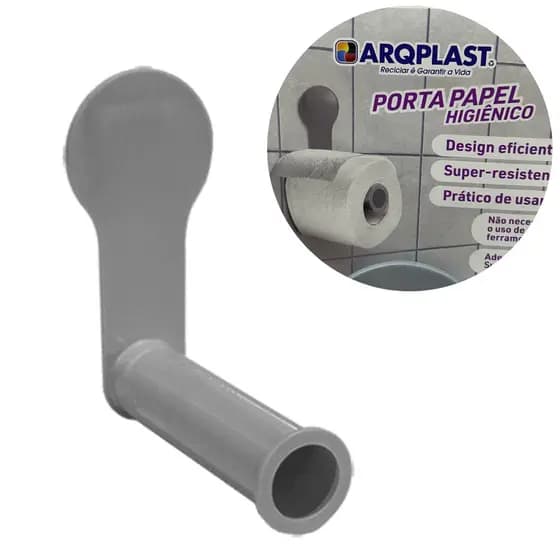 Porta Papel Higiênico de Parede Cinza Com Suporte Adesivo 25960PM ARQPLASTa