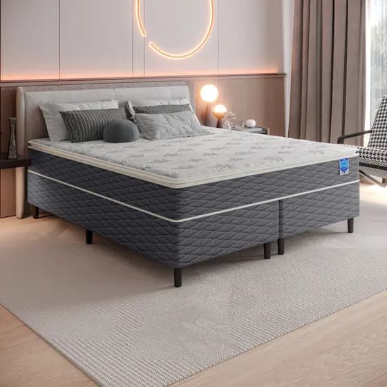 Cama de Casal King com Colchão Casal Molas Ensacadas Pillow Top Cama Box 193x203 Umaflex