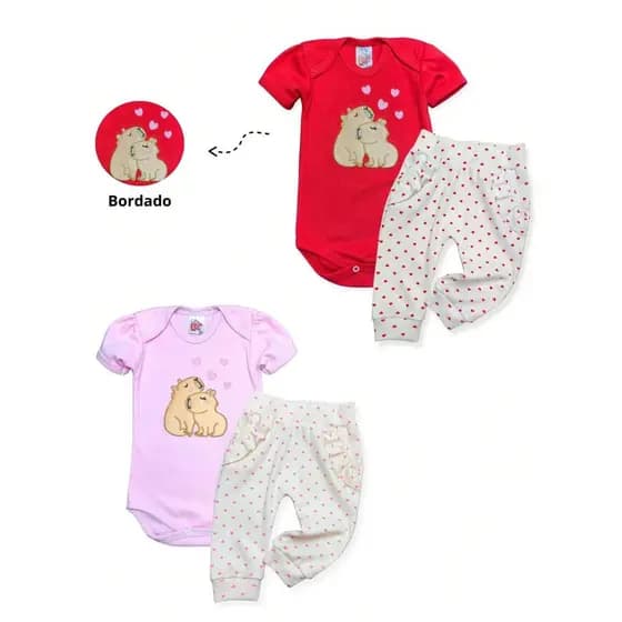 Conjunto Bebê Verão - Body Bordado e Calça com Babadinho - Baby Bee