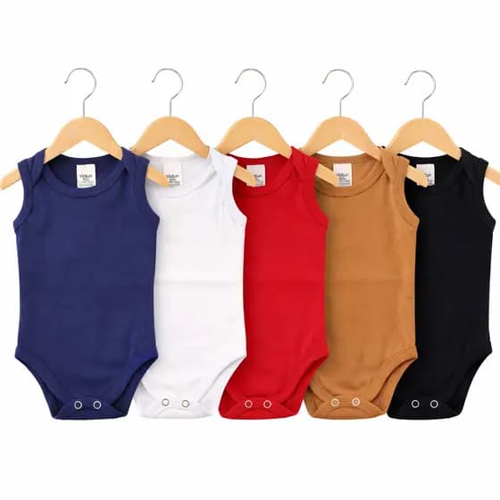 Kit 5 Peças Body Bebê Menino Regata Sem Manga Suedine 100% Algodão Liso Enxoval confortável Verão