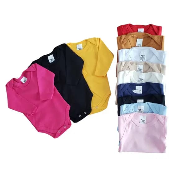 KIT 2 BODY BEBÊ MANGA LONGA SORTIDOS RN AO G LISO VARIAS CORES MENINO MENINA UNISSEX CONFORTÁVEL
