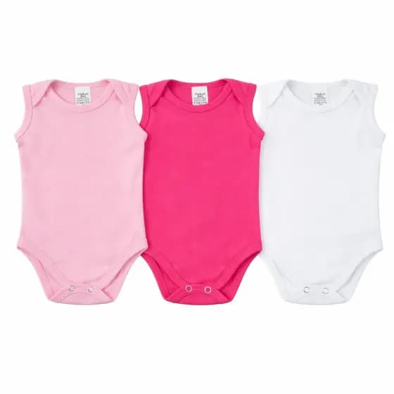 Kit 3 Body Bebê Regata Sem Manga Suedine 100% Algodão Enxoval Liso Menino Menina Neutro Verão Luxo