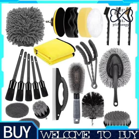 Kit De Limpeza De Carro Conjunto De Escova Para Detalhes Toalha Pneus