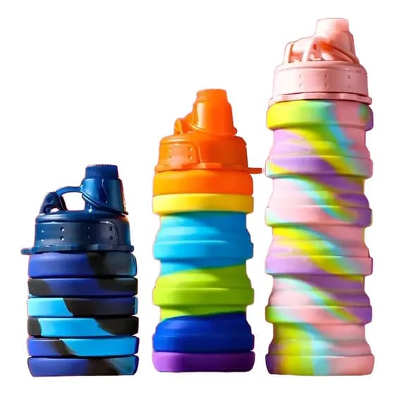 Garrafa De Água Dobrável Borracha Silicone 500ml Rosa Azul