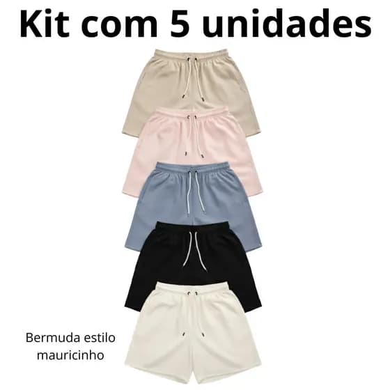 Kit com 5 Short Linho Masculino Bermuda Mauricinho Moda Praia Básico curto