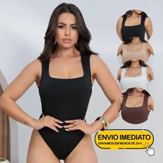 Body Collant Feminino Regata Blusa Decote Quadrado Com Forro Estilo Blogueira Elegante