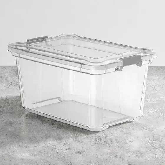 Caixa Organizadora Grande 50L Com Tampa E Travas Plasvale Transparente Para Organização