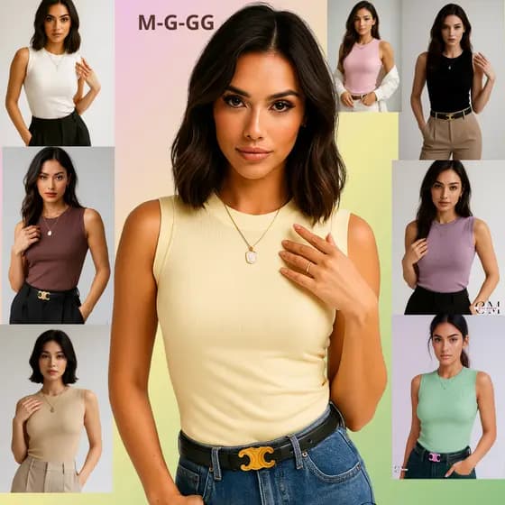 Regata Feminina Ribana Canelada Blusa Justa Básica Moda Casual Academia Verão Blusas Trabalho M G GG