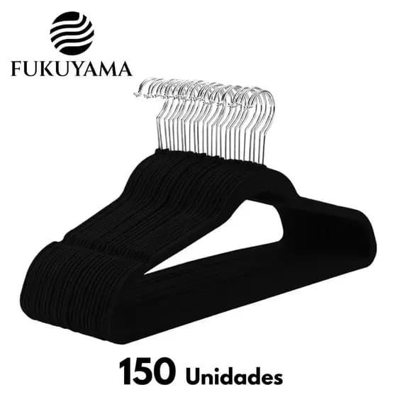 KIT 150 CABIDES DE VELUDO ANTIDESLIZANTE PRETO FUKUYAMA Com Gancho Giratório 360° Ultra fino