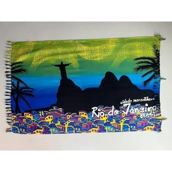 Canga de Praia grande Saida de Praia Feminina Poliéster Rio de Janeiro Azul Com Comunidades