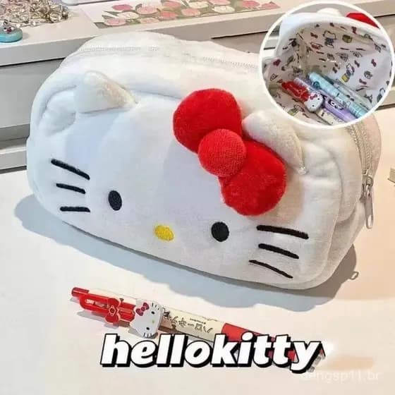 Estojo de Lápis Estudantil Sanrio Hello Kitty, Grande Capacidade, Caixa de Papelaria em Corduroy