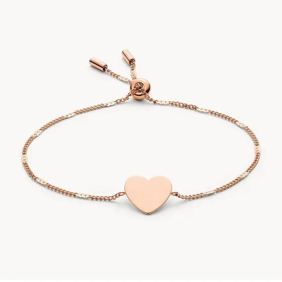Pulseira feminina de aço inoxidável, com pingente em formato de coração, fecho ajustável e uma placa redonda banhada a o