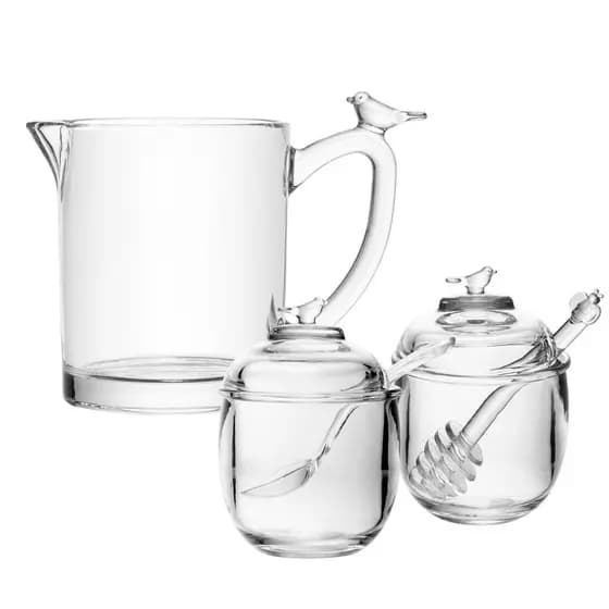 Kit Leiteira 250ml, Açucareiro e Meleira de Cristal Bird - Wolff