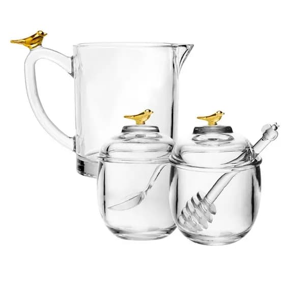 Kit Leiteira, Açucareiro e Meleira Golden Bird Cristal Wolff