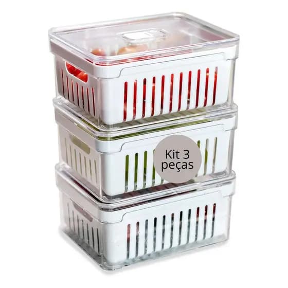 Organizador Alimentos Geladeira com cesto duplo ou único 2,2L Linha Clear Fresh <OU>