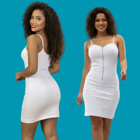 Vestido feminino na cor branca, vestido jeans para fim de ano, réveillon, virada de ano moda jeans
