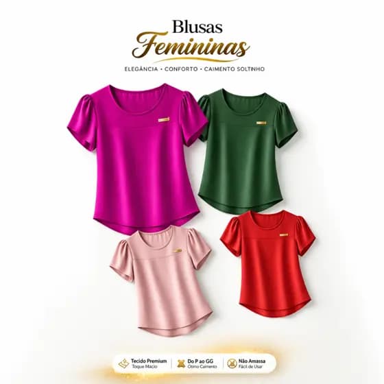 Blusa Feminina Confortável Manga Curta com Plaquinha de Metal