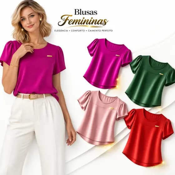 Blusa Feminina Soltinha Tecido Leve Manga Curta Elegante e confortável