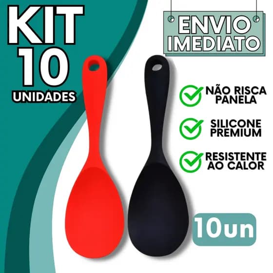 KIT 2/4/10 Unid Colher de Servir Utensílio de Cozinha em Silicone Super Resistente Com Alça Não Risca Panela para Casa