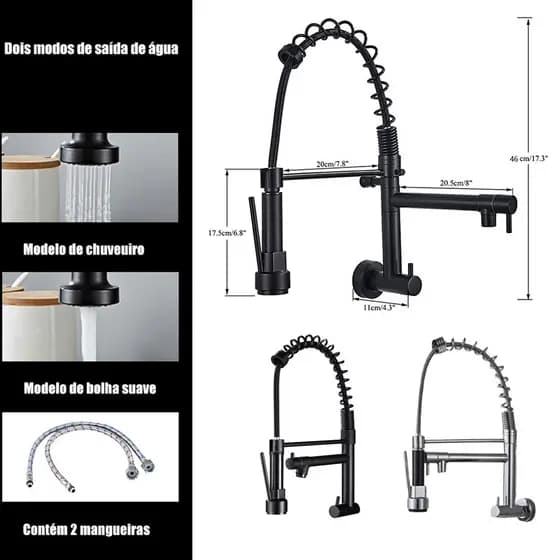 Luxo De Parede Torneira Gourmet 360° De Volta Com Filtro Sem Refil Cozinha - Cor Preto/Prateado(Água Fria E Quente)
