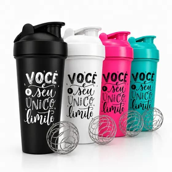 Coqueteleira Shaker 600ml Personalizada com Frase Livre de BPA com Peneirinha e Esfera misturadora