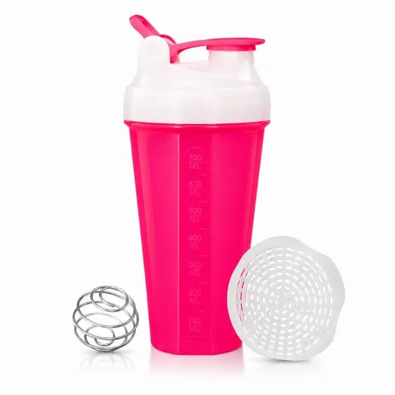 Coqueteleira Shaker 600ml 2 cores com Alça, Esfera misturadora e Peneirinha